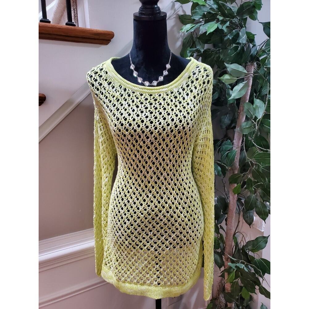 New Directions Women's Yellow Polyester Long Sleeve Round Sleeve Sweater Size M